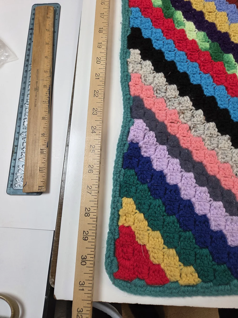 Handmade Multicolor Crochet Lap Blanket - Teal Trim